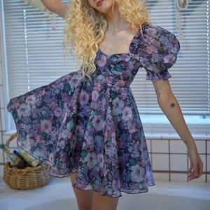 Selkie Floral Mini Dress in Purple and Pink